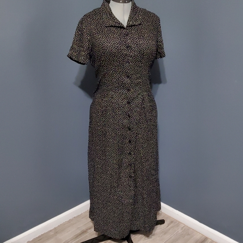 NWT White Stag Black White Polka Dot Maxi Dress Button Down Collared